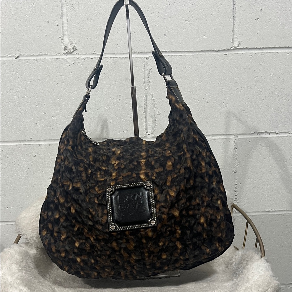 Long Champ Black/Green Hobo Nylon Women's Bag